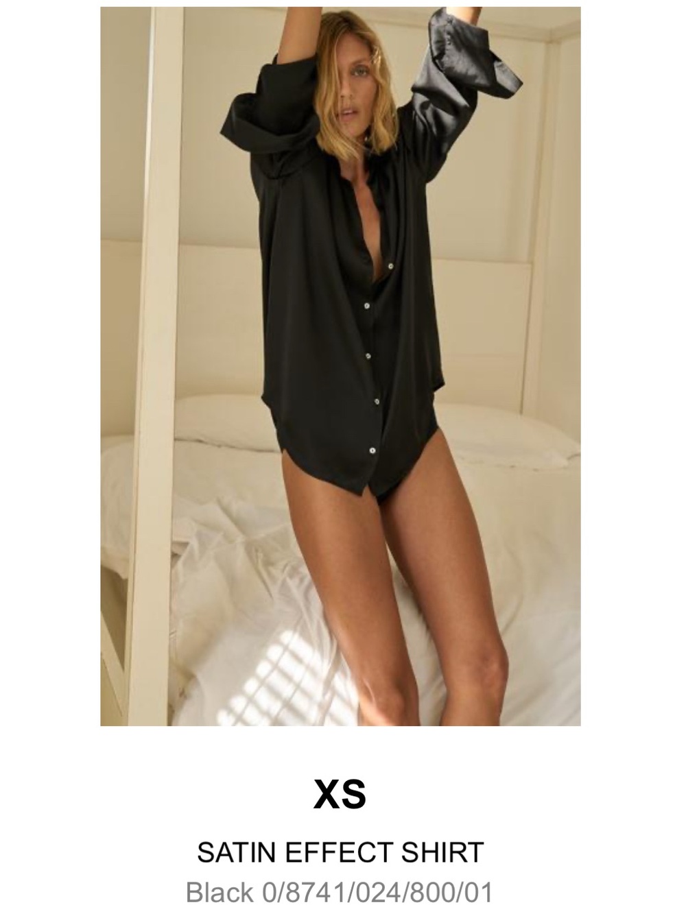 Zara Black Satin-Effect Button-Up Blouse